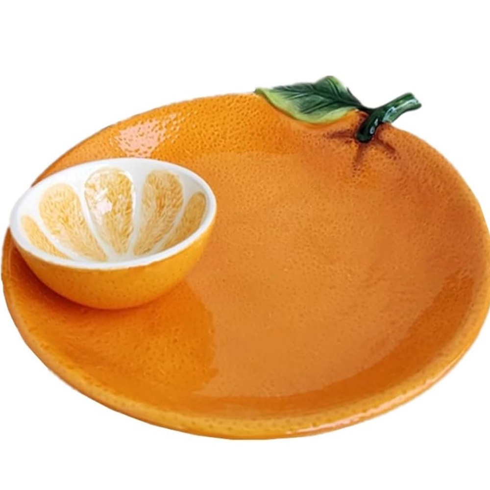 Orange Ceramic Plate and Bowl Set
